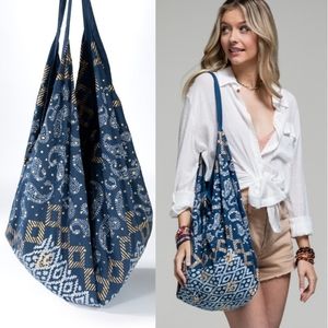 Boho Chic Beach Yoga Hobo Shoulder Bag - 100% Cotton - Bohemian Ethnic Inspired